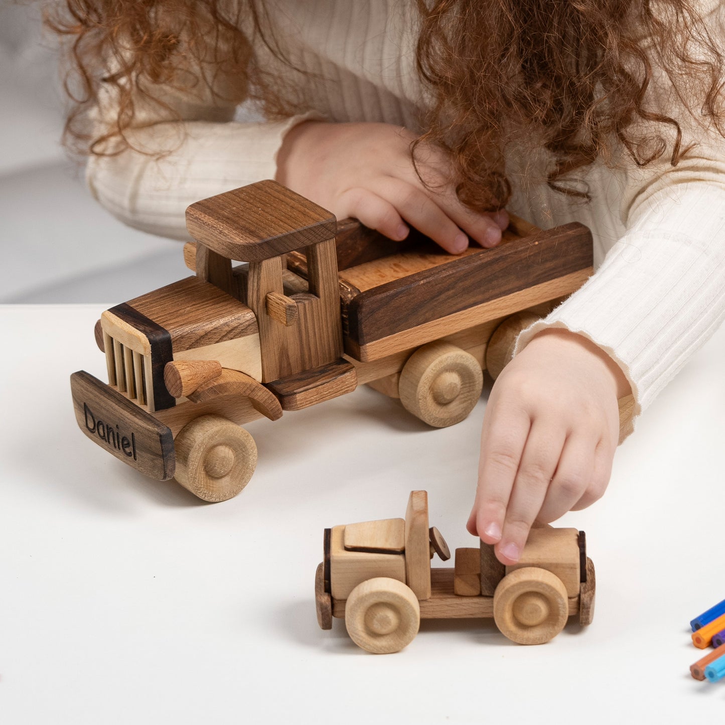 Handcrafted Toy Tow Truck With Car