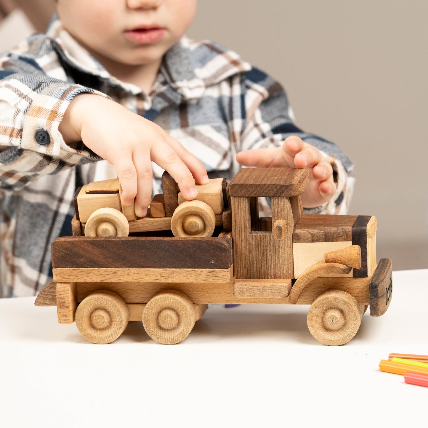 Handcrafted Toy Tow Truck With Car