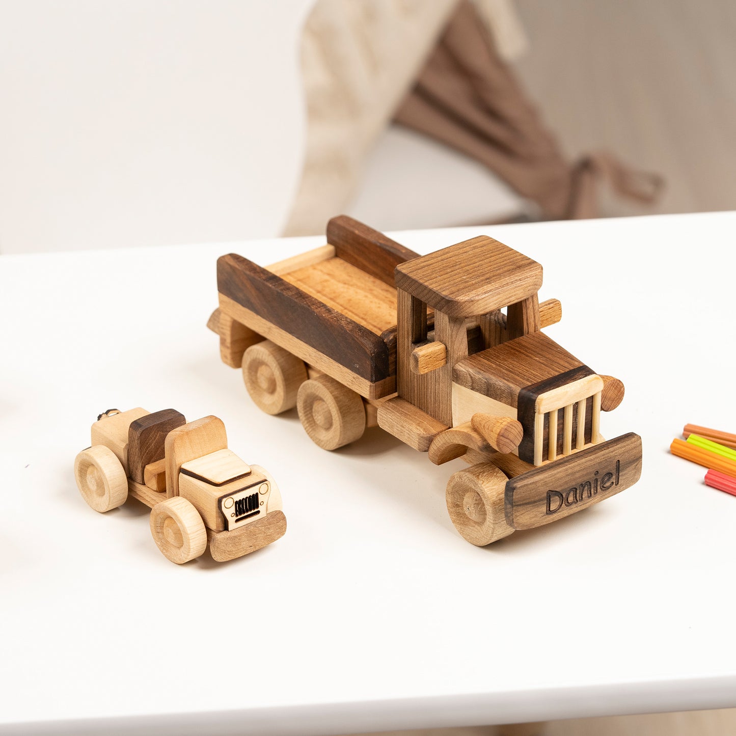 Handcrafted Toy Tow Truck With Car