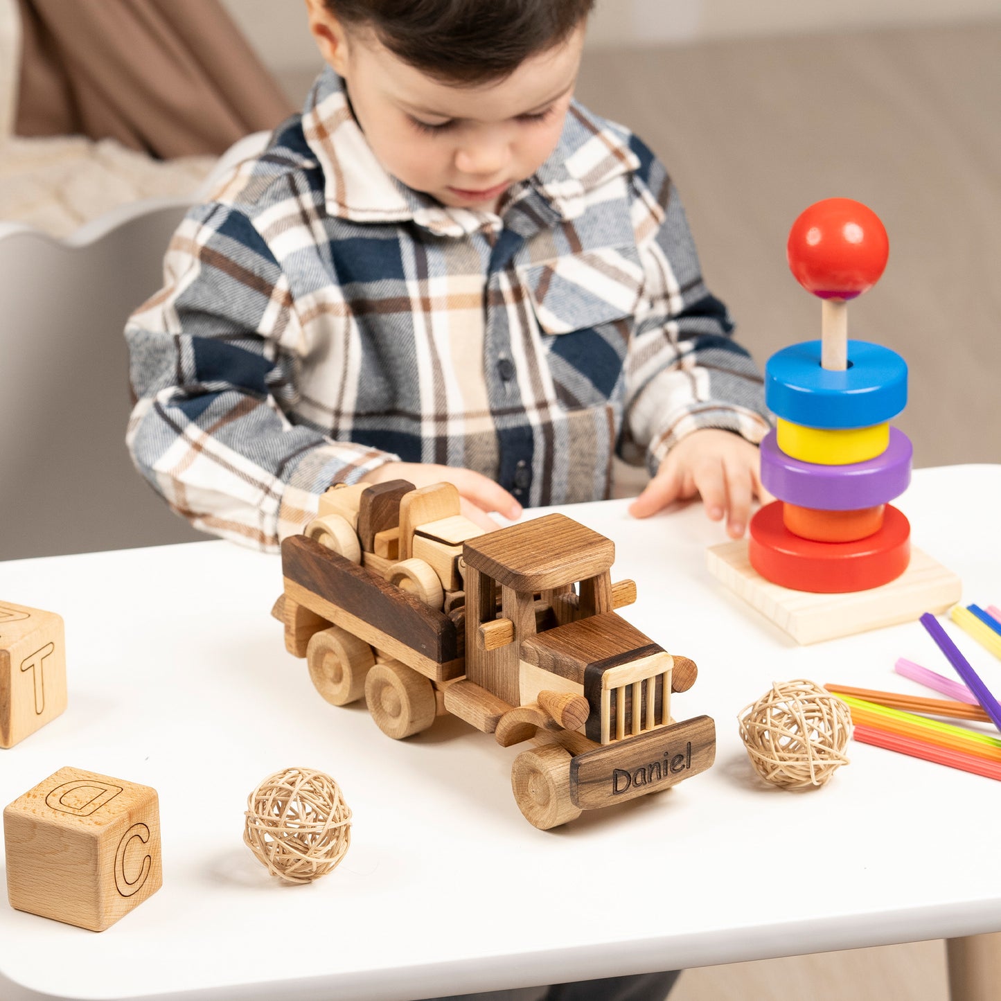 Handcrafted Toy Tow Truck With Car
