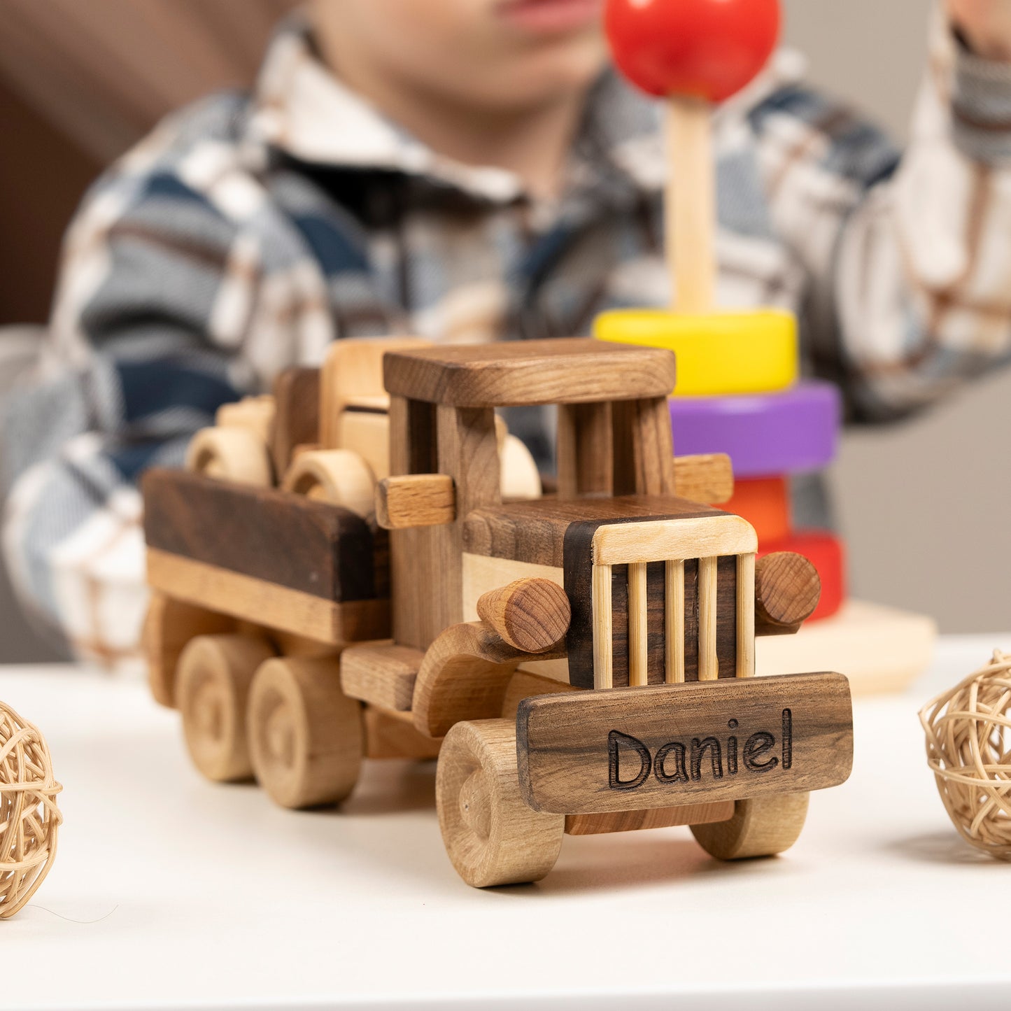 Handcrafted Toy Tow Truck With Car