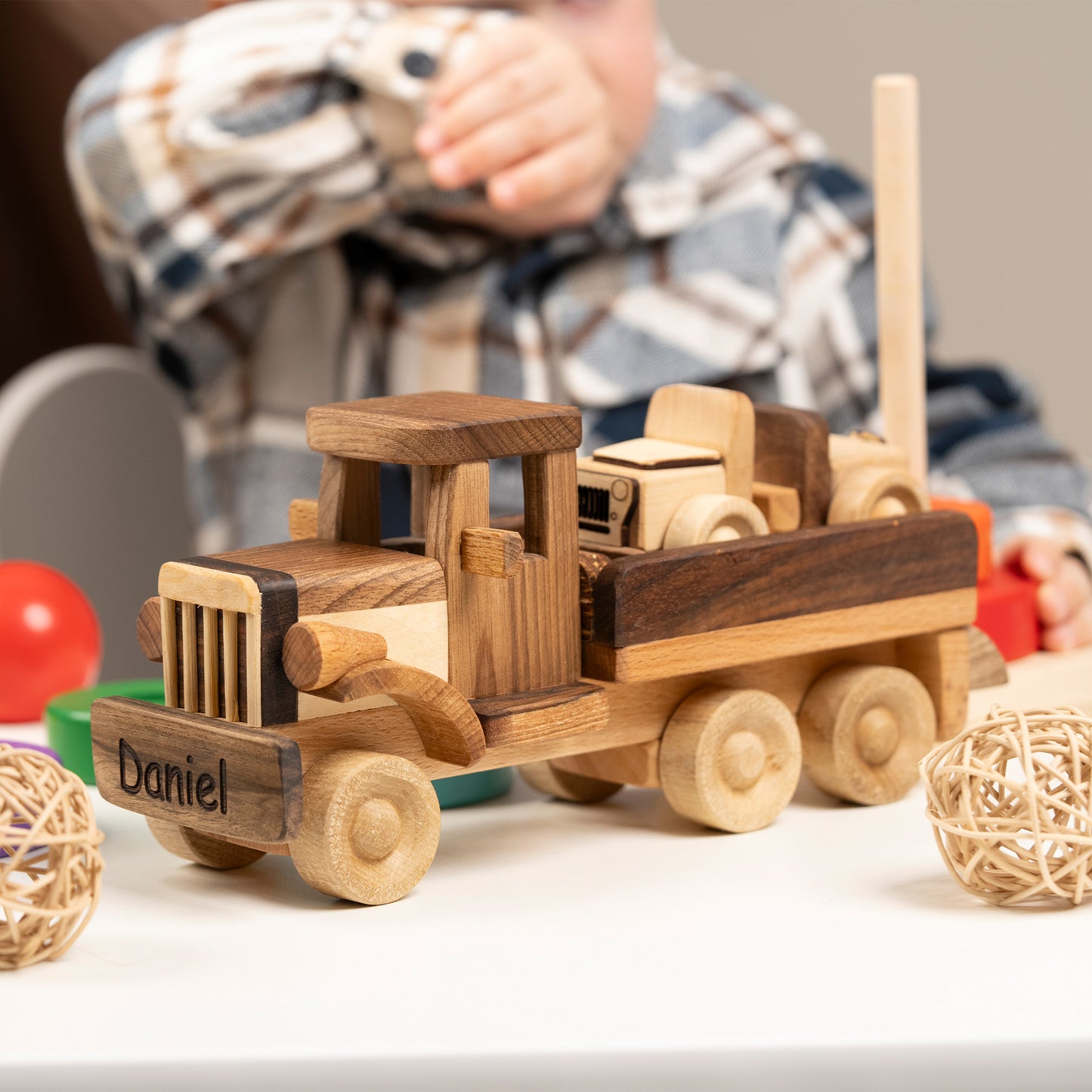 Handcrafted Toy Tow Truck With Car