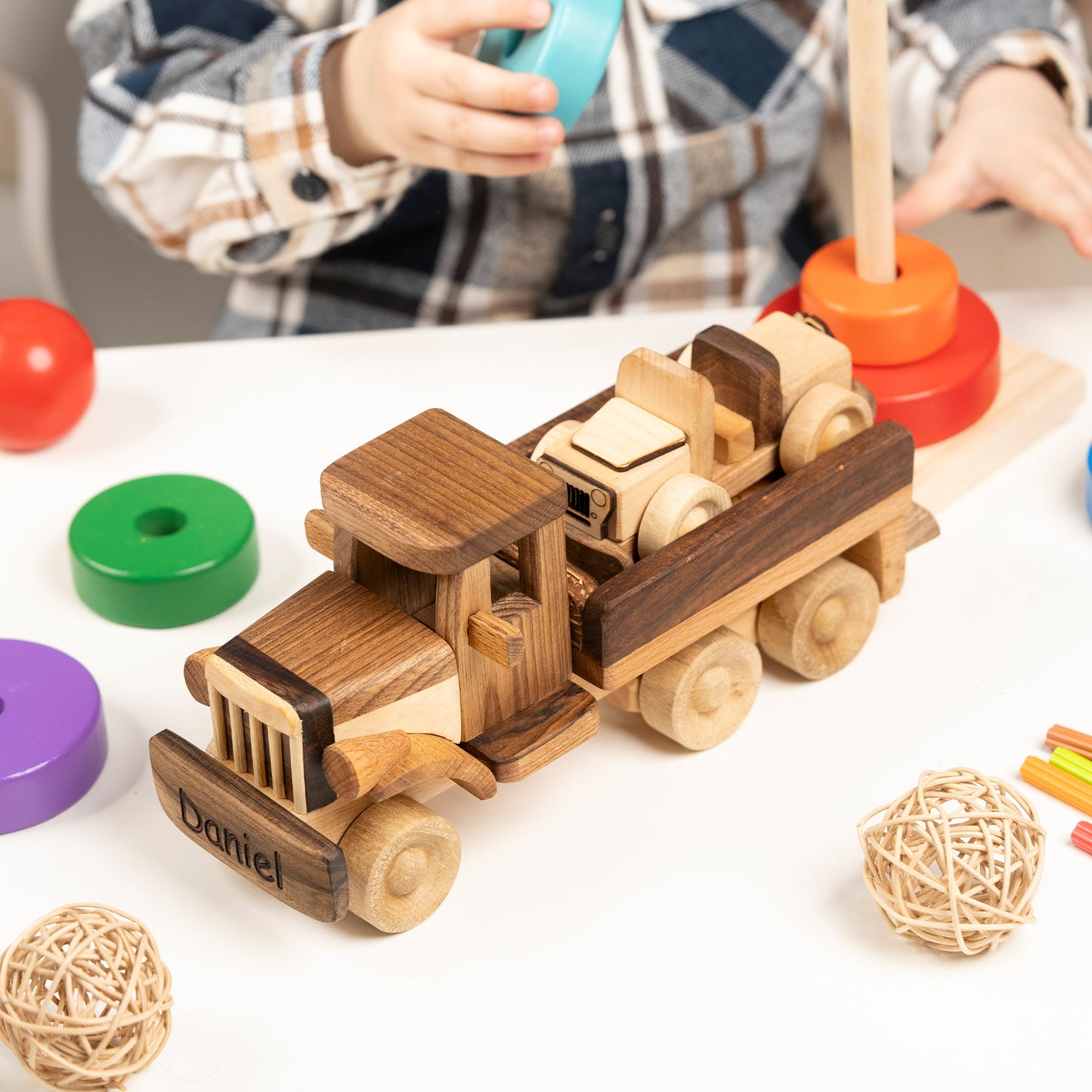 Handcrafted Toy Tow Truck With Car