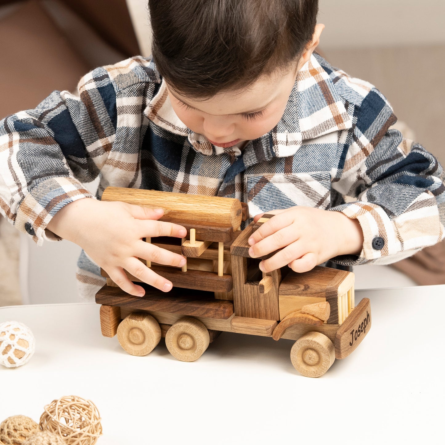 Wooden Fire Truck With Stairs, Personalized Gifts For Kids