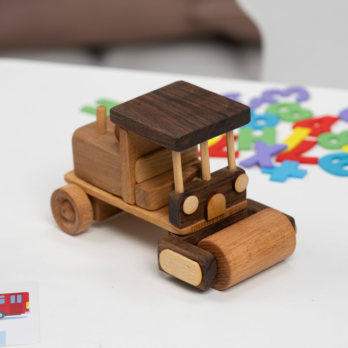 Wooden Asphalt Paver Machine Toy