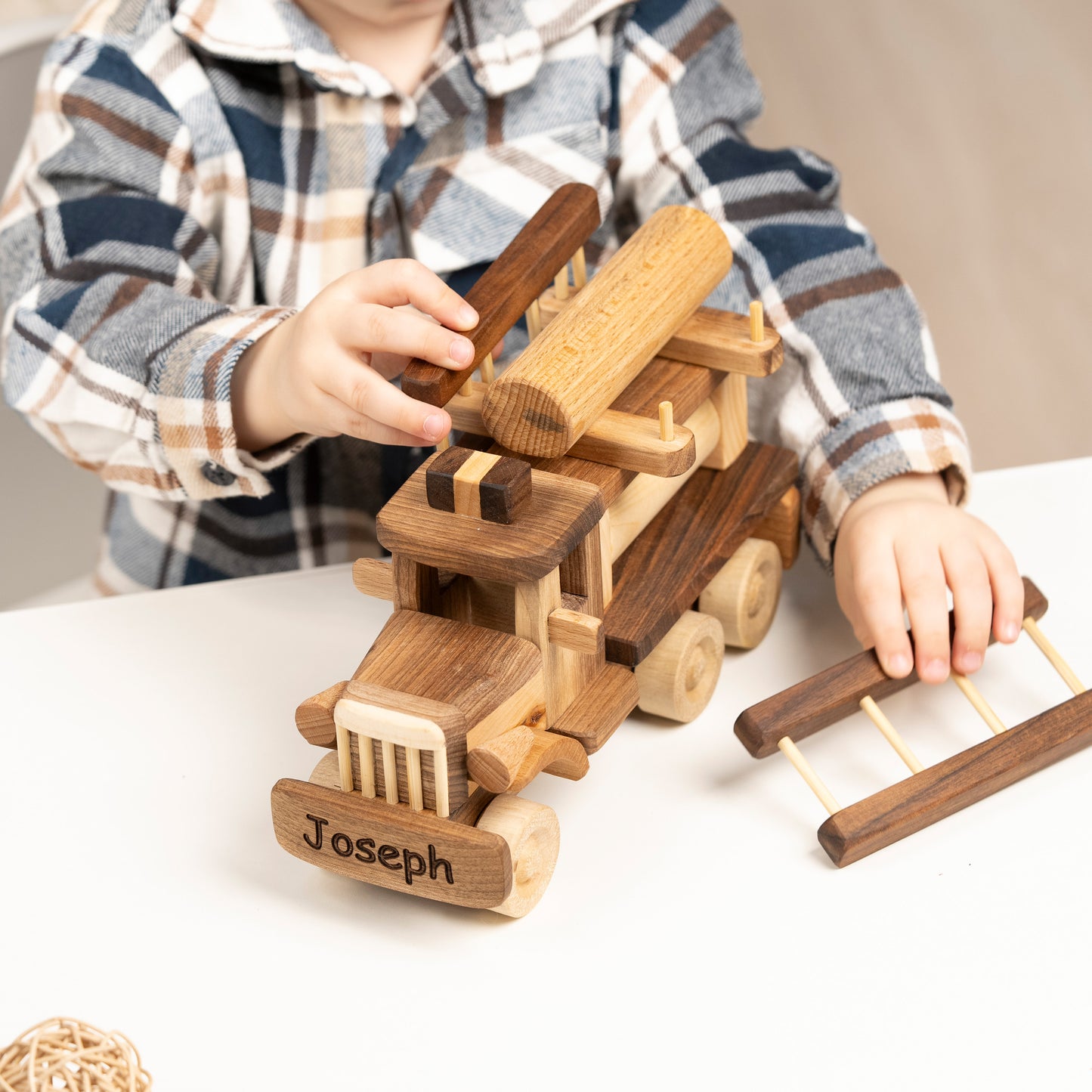 Wooden Fire Truck With Stairs, Personalized Gifts For Kids