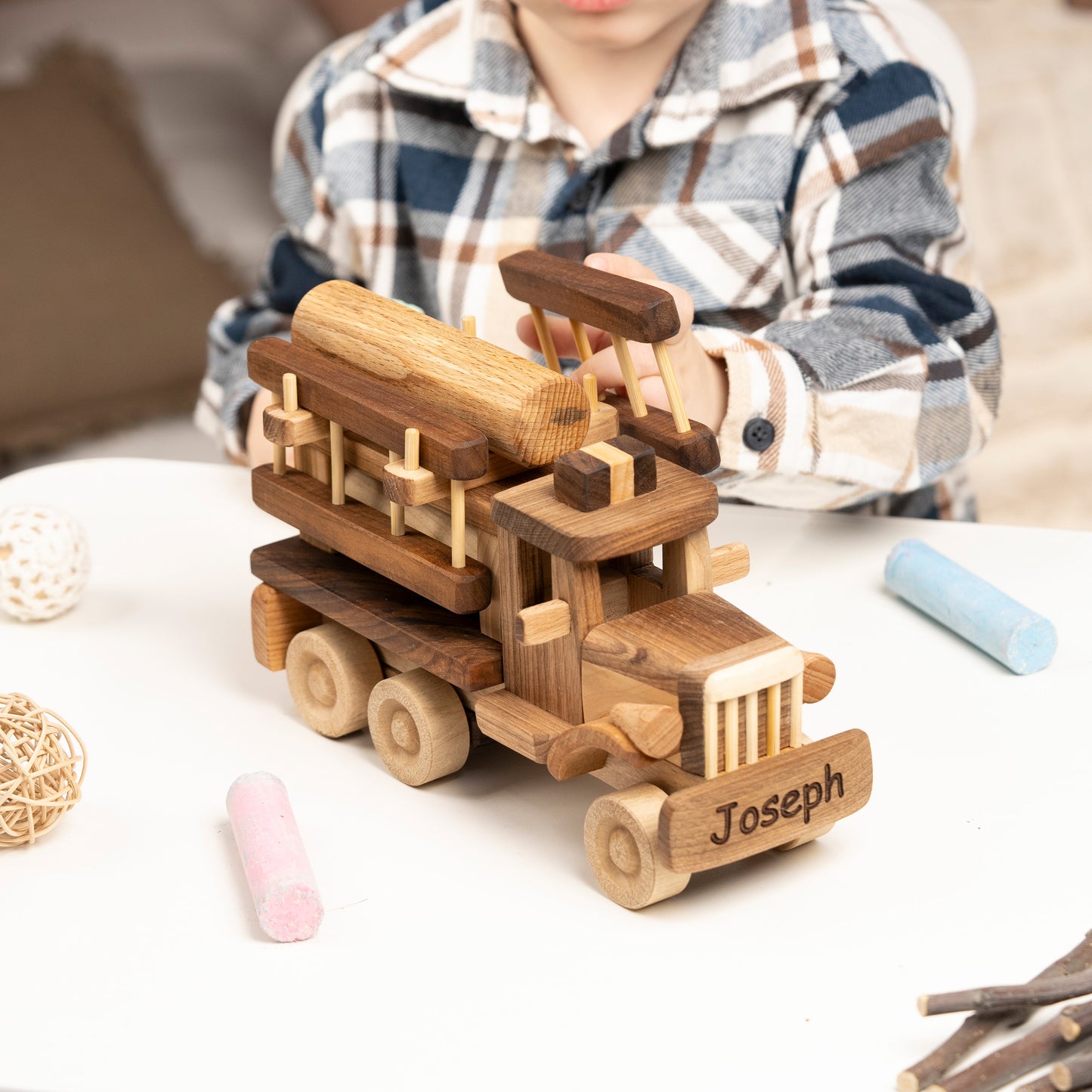 Wooden Fire Truck With Stairs, Personalized Gifts For Kids