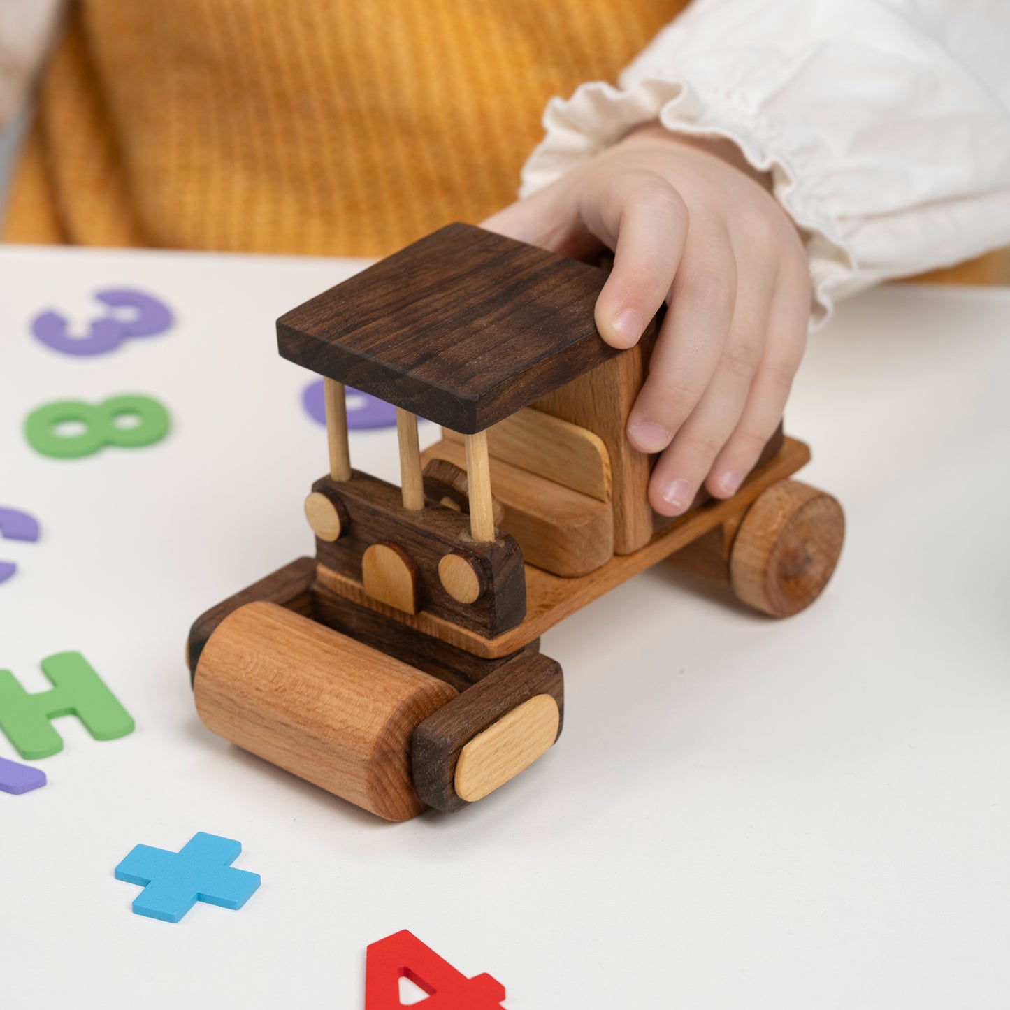 Wooden Asphalt Paver Machine Toy