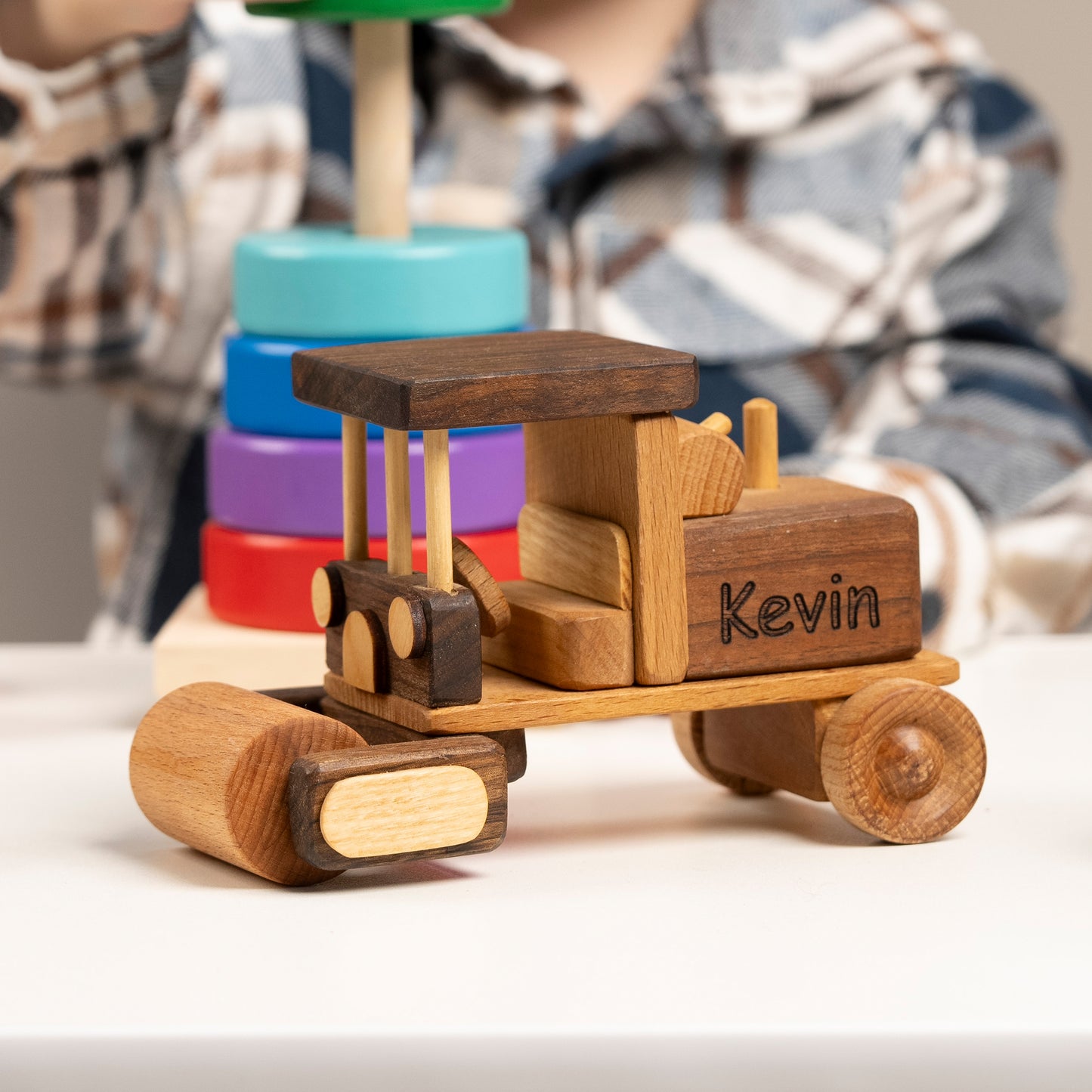 Wooden Asphalt Paver Machine Toy