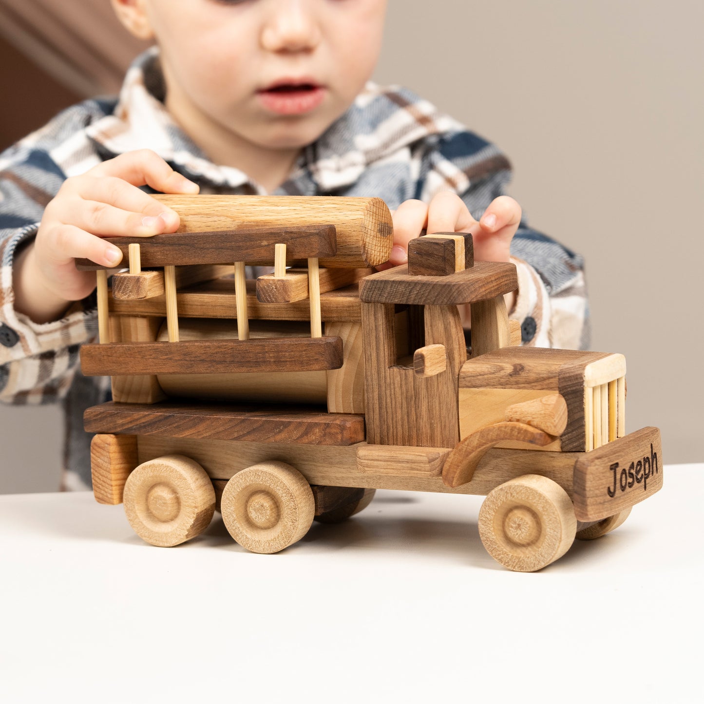 Wooden Fire Truck With Stairs, Personalized Gifts For Kids