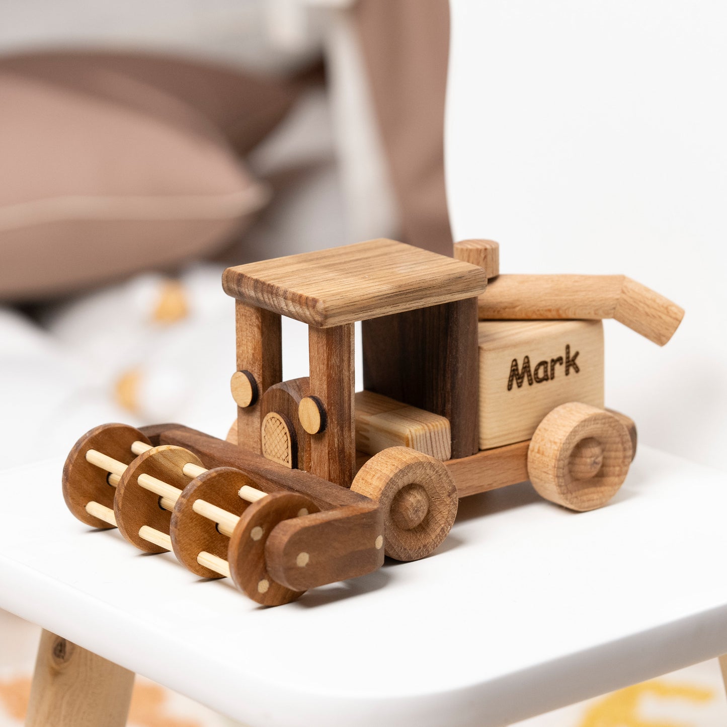 Wooden Combine Harvester, Wooden Farm Toys / PERSONALIZED