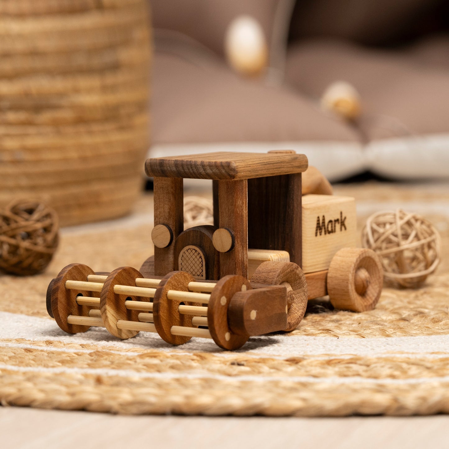Wooden Combine Harvester, Wooden Farm Toys / PERSONALIZED