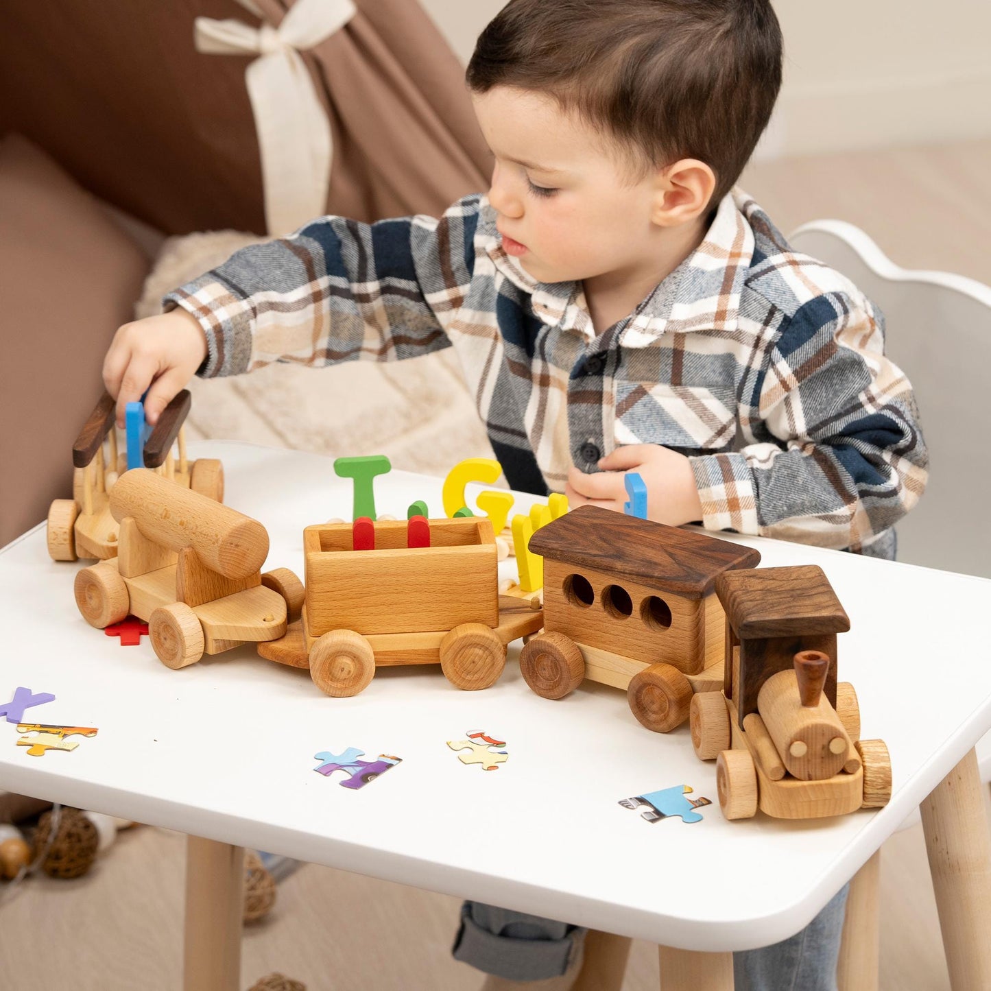 Handmade Wooden Train Set