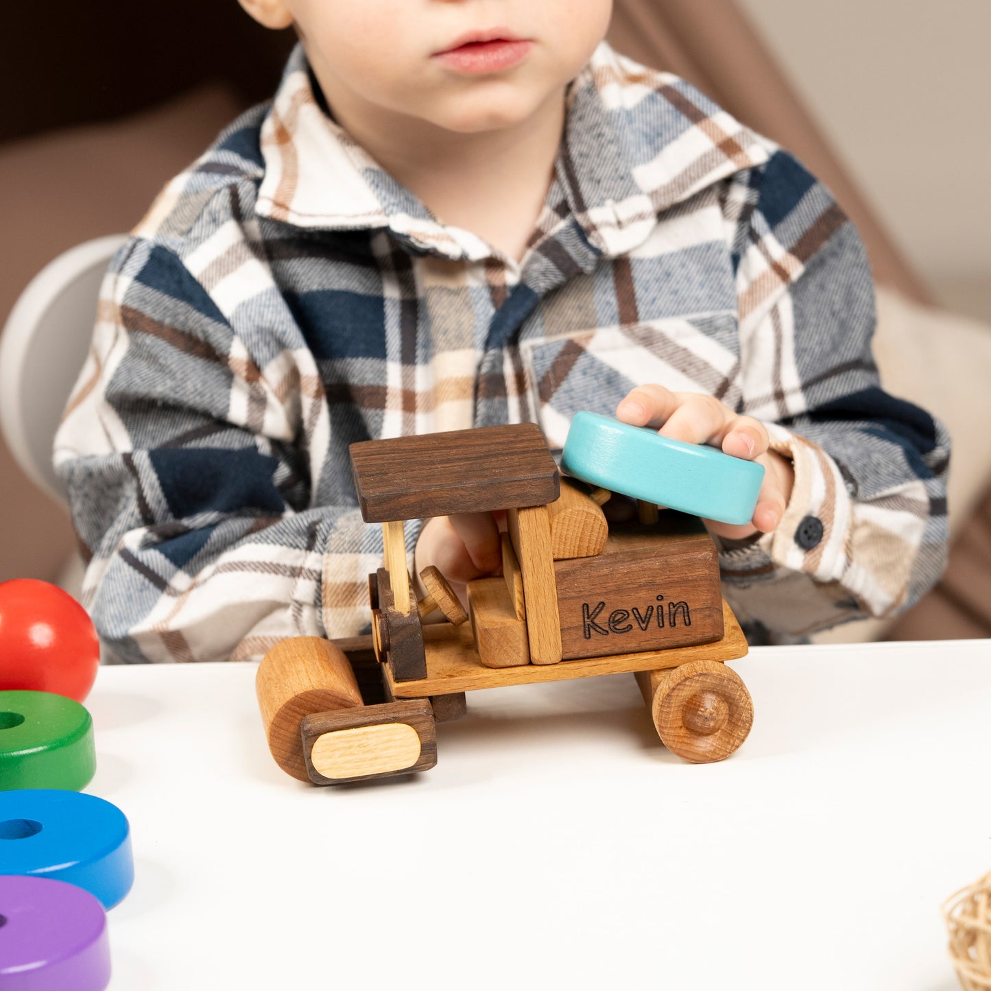 Wooden Asphalt Paver Machine Toy