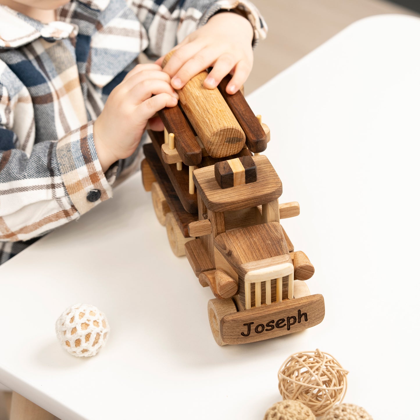 Wooden Fire Truck With Stairs, Personalized Gifts For Kids