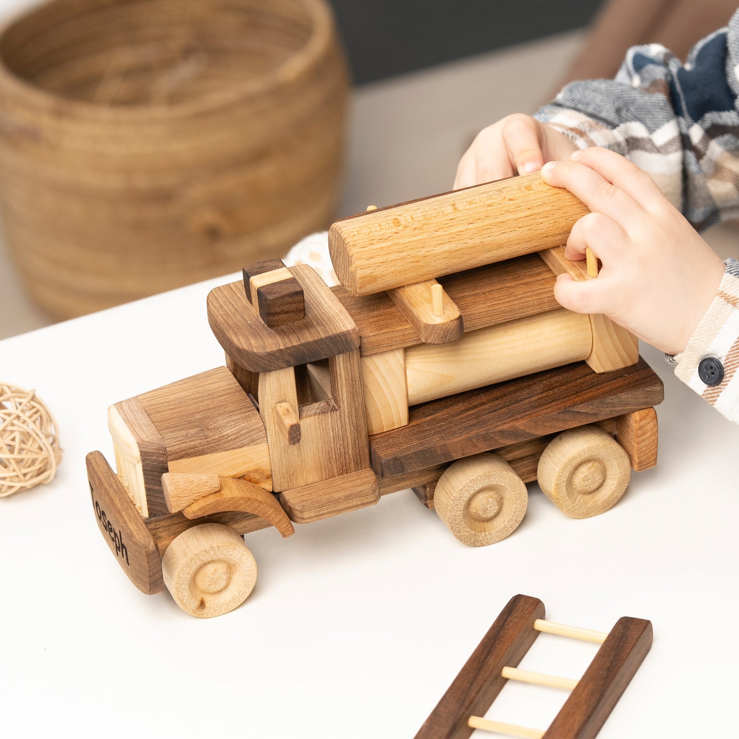 Wooden Fire Truck With Stairs, Personalized Gifts For Kids