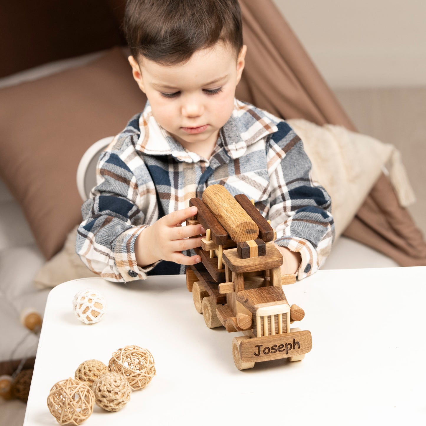Wooden Fire Truck With Stairs, Personalized Gifts For Kids