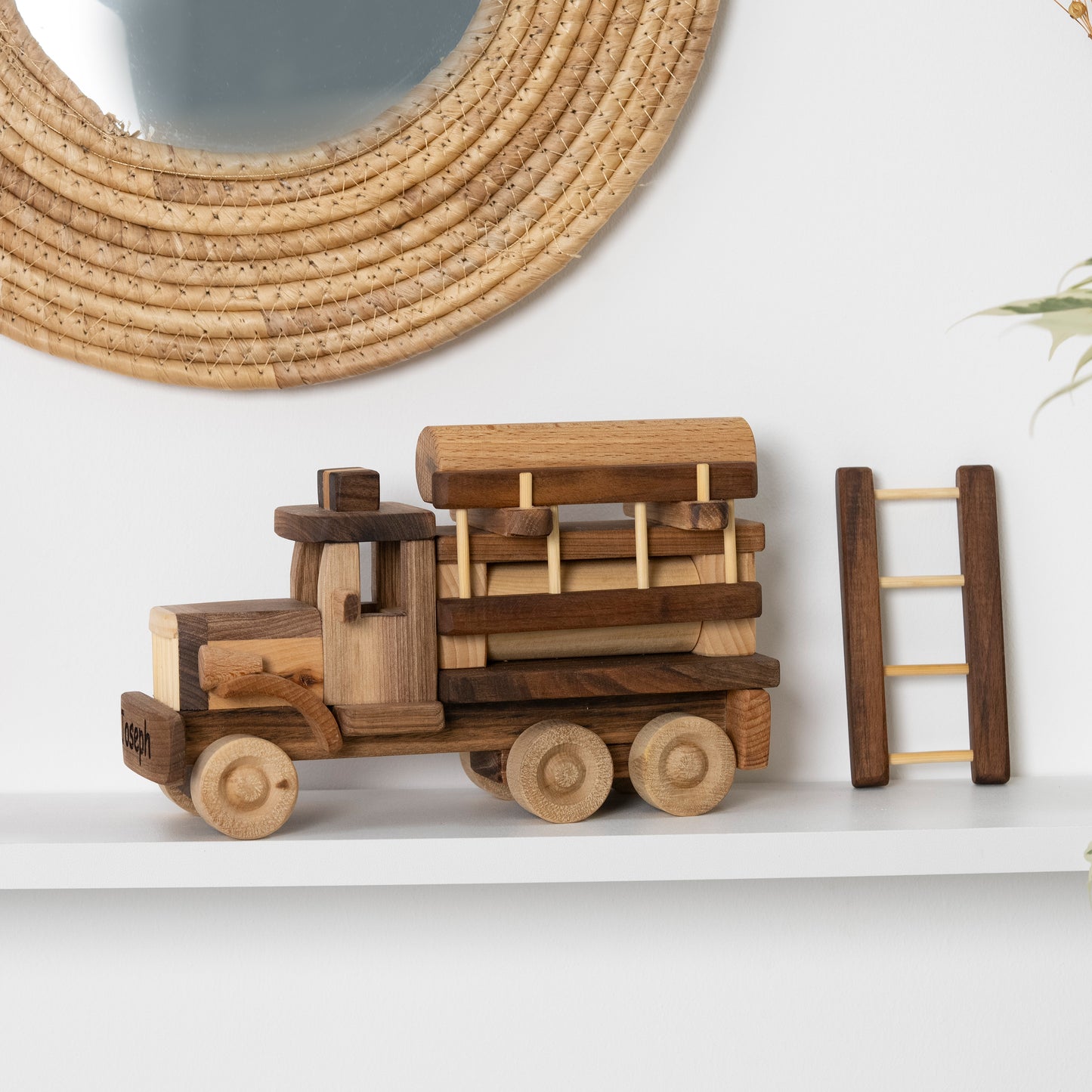 Wooden Fire Truck With Stairs, Personalized Gifts For Kids