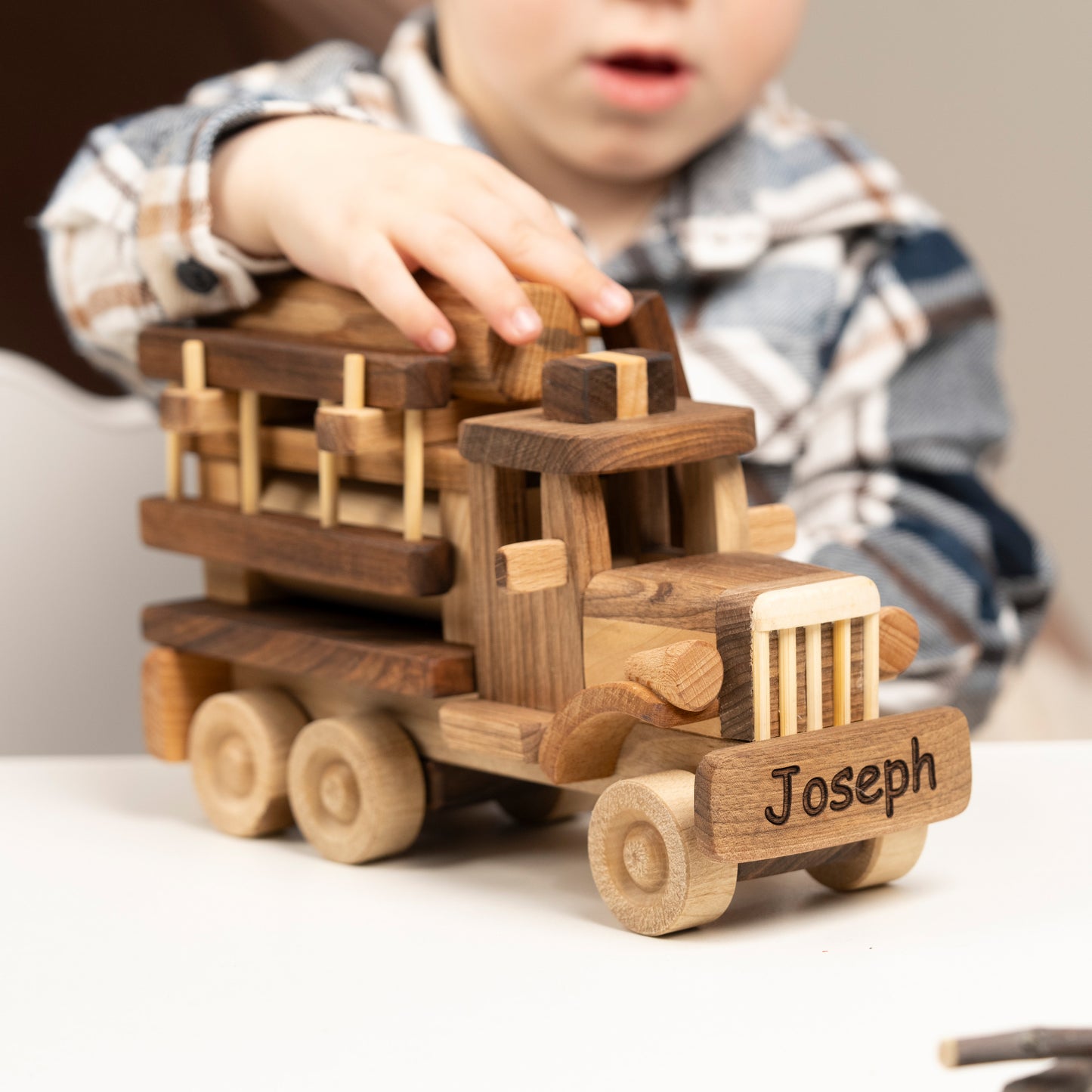 Wooden Fire Truck With Stairs, Personalized Gifts For Kids