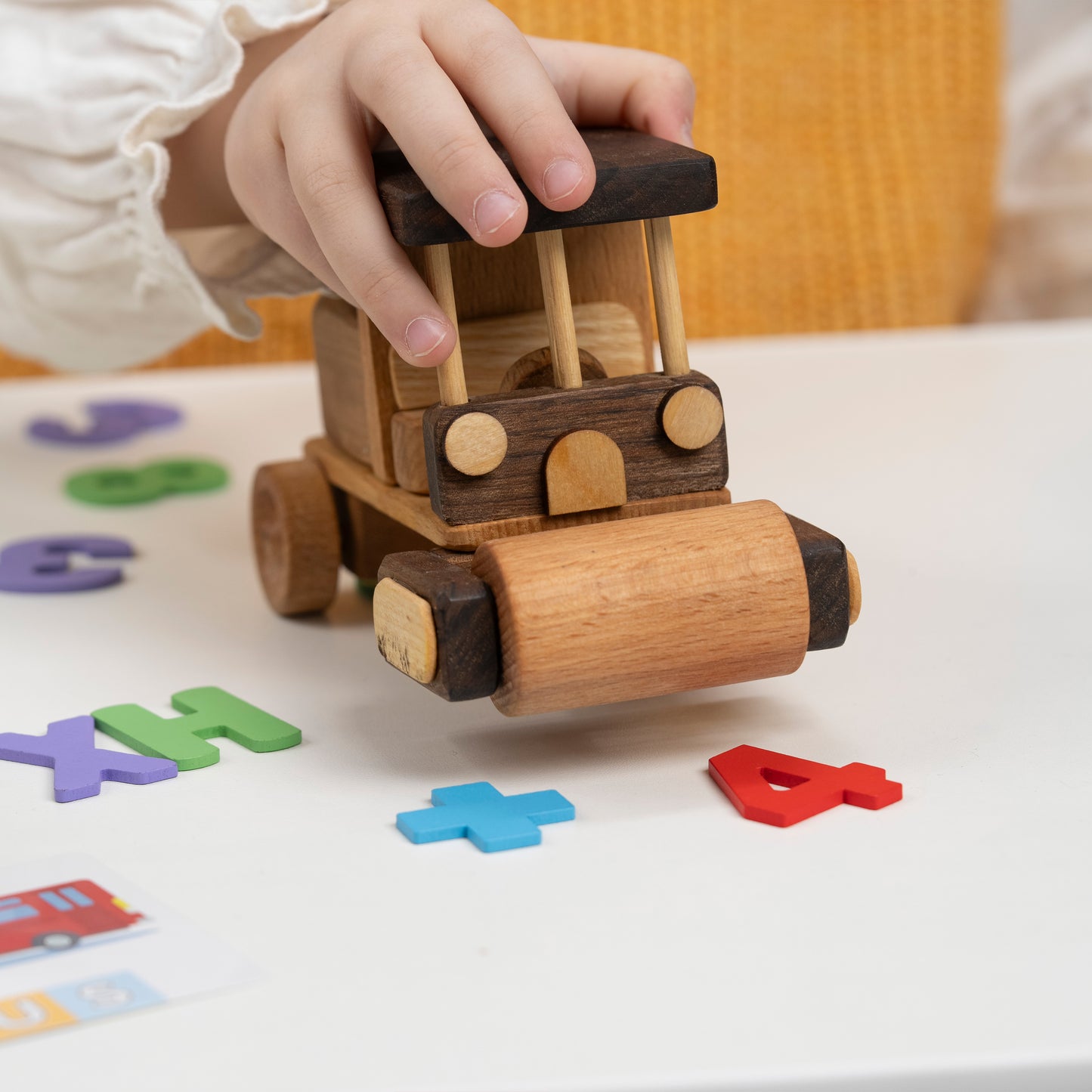 Wooden Asphalt Paver Machine Toy